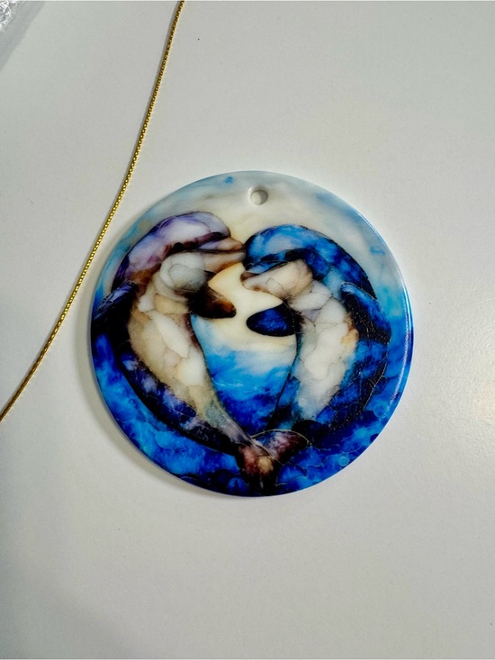 Other - NIB Round Dolphin Ornament in Blue and White